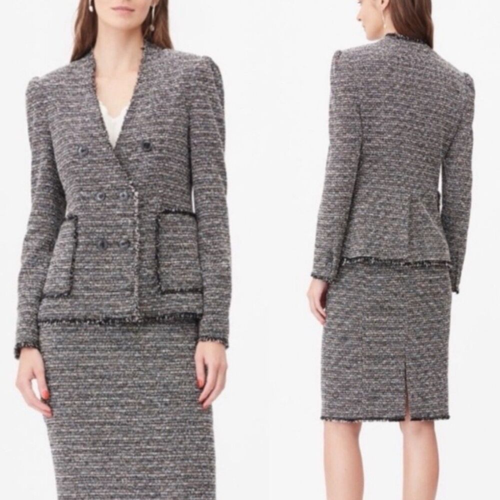 Rebecca Taylor Double Breast Tweed Fringe Jacket Blazer Women’s Sz 2
